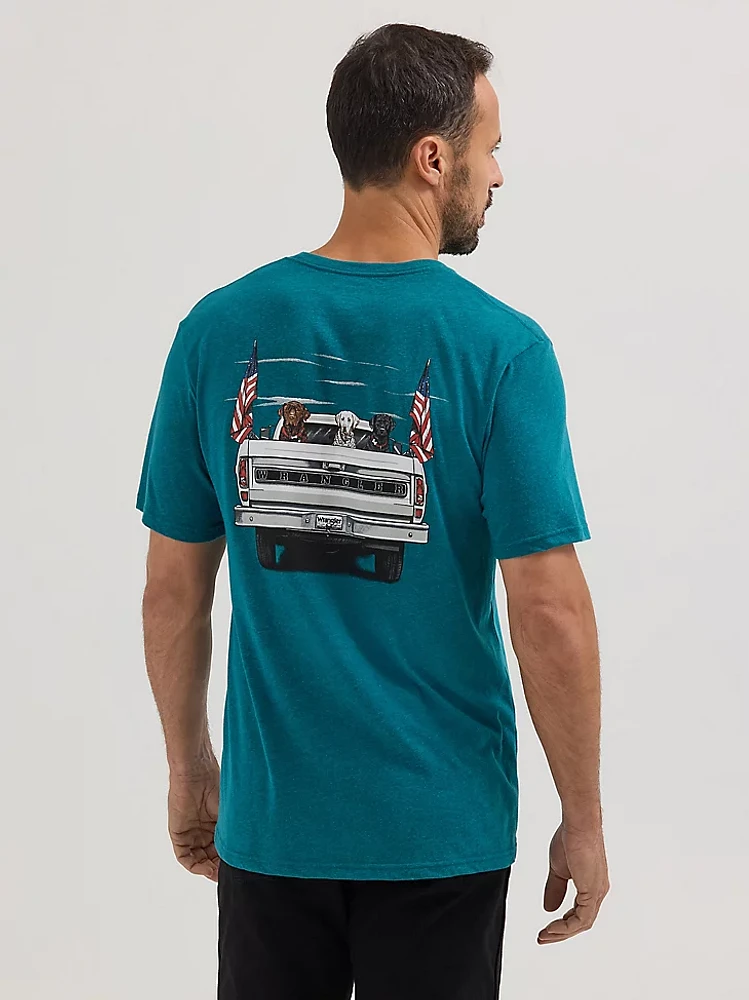 Men's Wrangler Back Graphic T-Shirt Cyan Pepper Heather