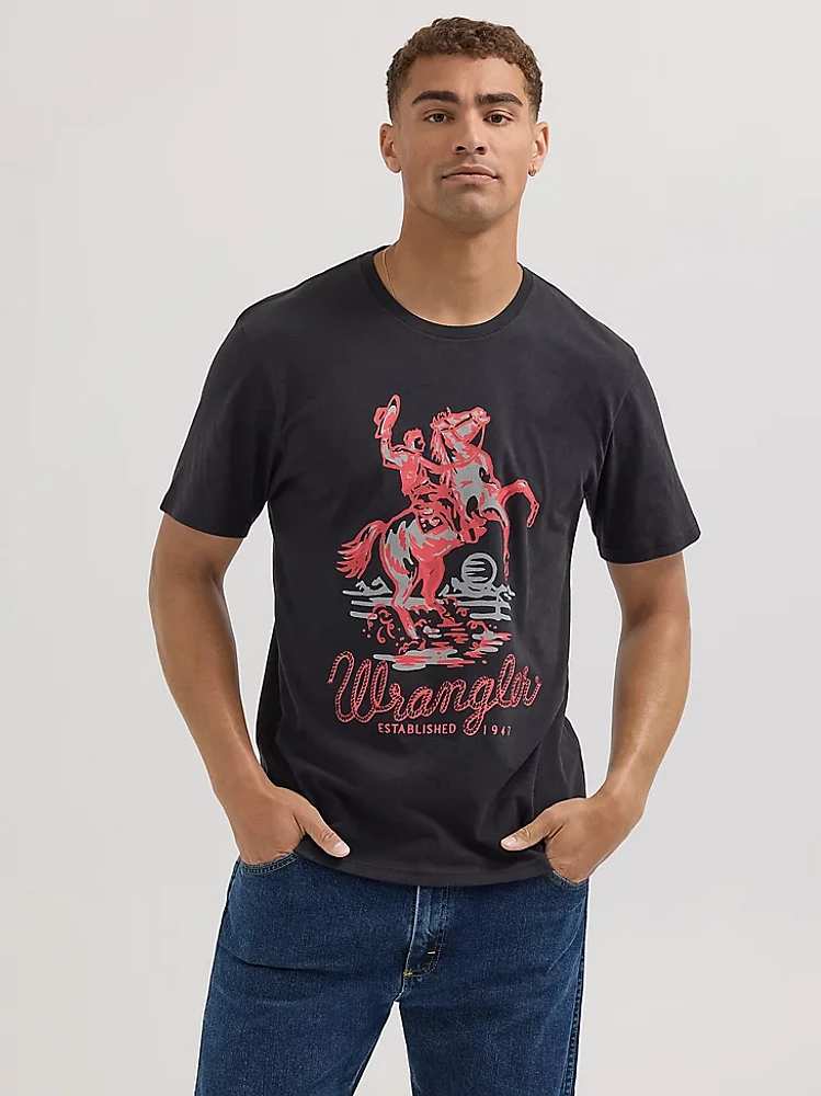 Men's Bucking Horse Graphic T-Shirt Washed Black