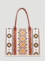 Southwestern Print Canvas Wide Tote in Coffee