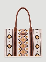 Southwestern Print Canvas Wide Tote in Coffee