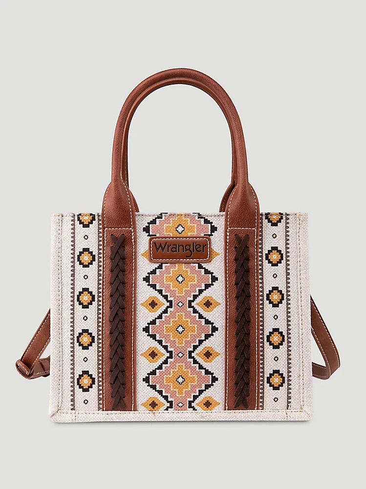 Southwestern Print Cross Body Canvas Mini Tote in Coffee