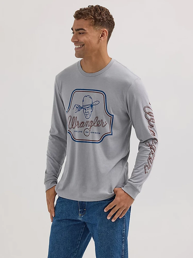 Men's Long Sleeve Cowboy Graphic T-Shirt Ultimate Gray Heather