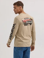 Men's Long Sleeve Truck Back Graphic T-Shirt Trench Coat Heather