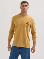 Men's Long Sleeve Cowboy Back Graphic T-Shirt Pale Gold Heather