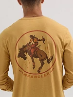 Men's Long Sleeve Cowboy Back Graphic T-Shirt Pale Gold Heather