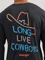 Men's Long Sleeve Cowboy Back Graphic T-Shirt Jet Black