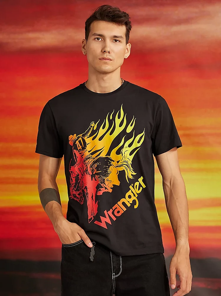 Wrangler® x Hot Wheels™ Men's Flaming Bronco T-Shirt Black Beauty