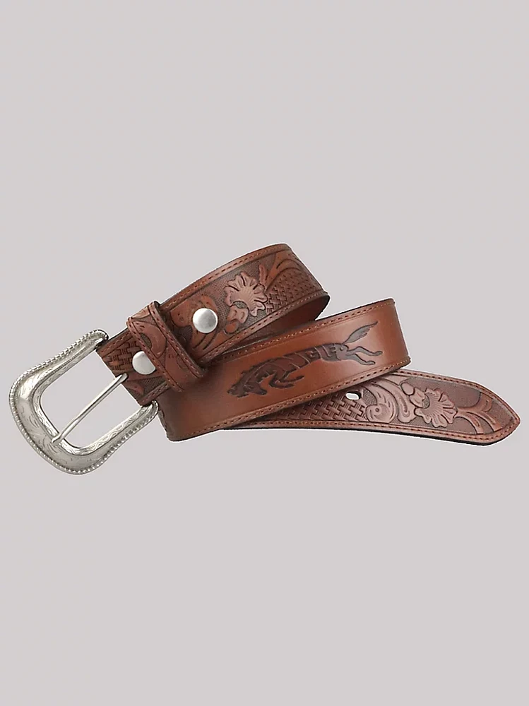 Men's Wrangler Tooled Leather Belt Brown