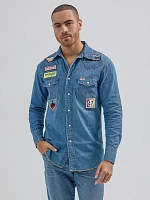 Wrangler® x Hot Wheels™ Men's Denim Work Shirt Light Blue