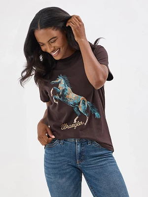 Women's Wrangler Elegant Horse Reg Fit Tee Chocolate Tarte