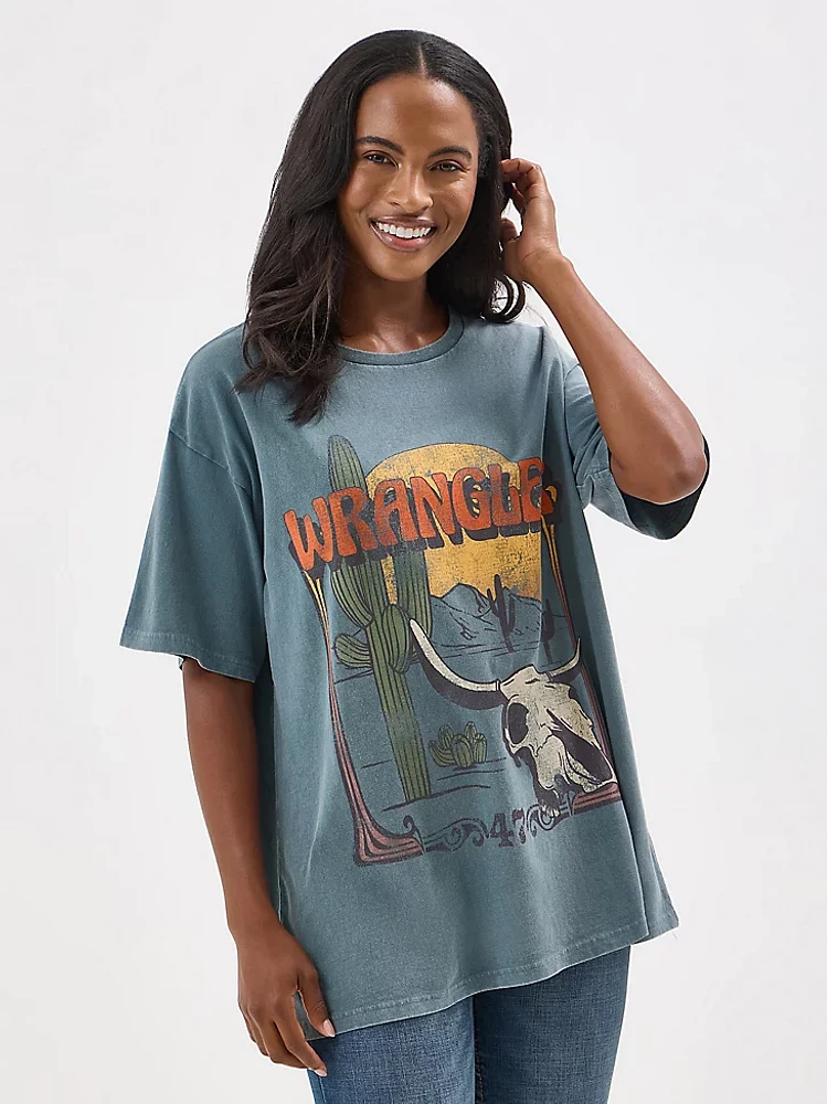 Women's Wrangler Western Graphic Oversized Tee Goblin Blue