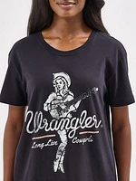 Women's Wrangler Western Graphic Boyfriend Tee Cowgirl on Black