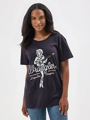 Women's Wrangler Western Graphic Boyfriend Tee Cowgirl on Black