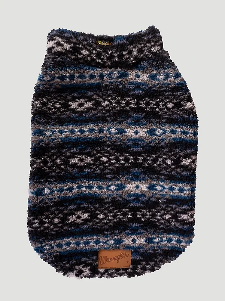 Printed Sherpa Dog Sweater:Blue Multi:S