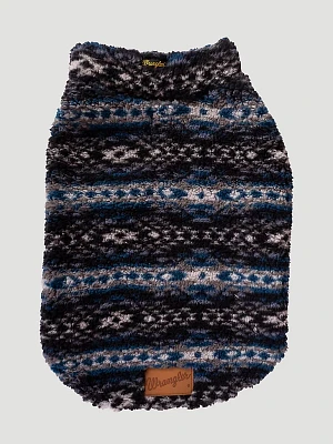 Printed Sherpa Dog Sweater:Blue Multi:XL