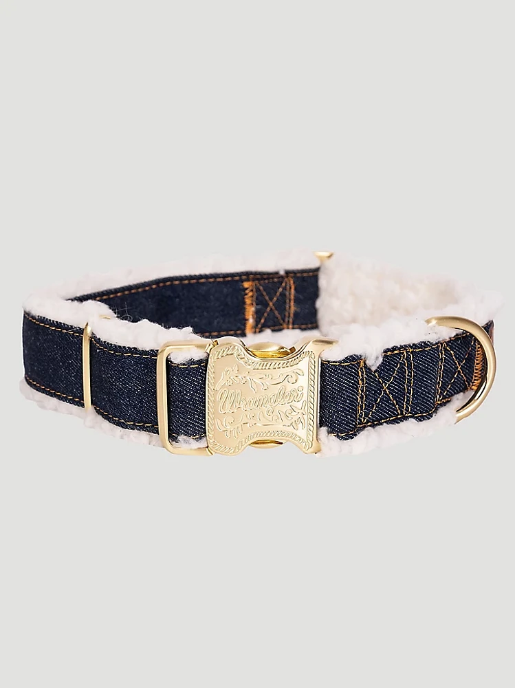 Denim Sherpa Dog Collar in Dark Blue