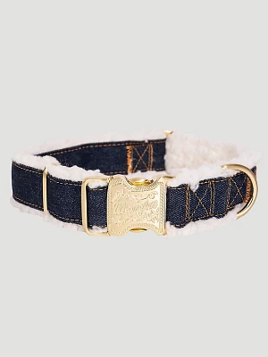 Denim Sherpa Dog Collar in Dark Blue