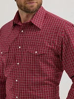 Men's Wrinkle Resist Long Sleeve Western Snap Plaid Shirt Holly Red