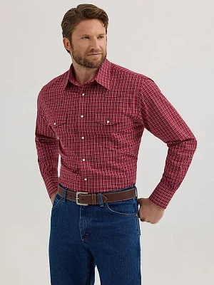 Men's Wrinkle Resist Long Sleeve Western Snap Plaid Shirt Holly Red