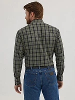 Men's Wrinkle Resist Long Sleeve Western Snap Plaid Shirt Army Green