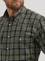 Men's Wrinkle Resist Long Sleeve Western Snap Plaid Shirt Army Green