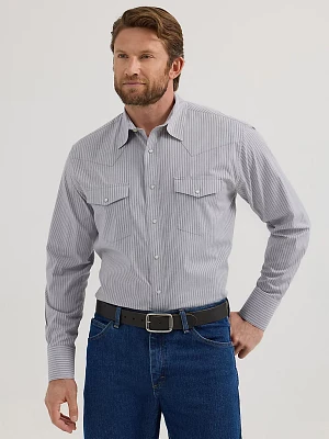 Men's Wrinkle Resist Long Sleeve Western Snap Stripe Shirt Smoky Grey