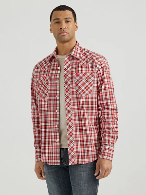 Men's Wrangler Retro® Long Sleeve Sawtooth Snap Pocket Western Shirt Cerise Plaid