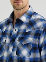 Men's Wrangler Retro® Long Sleeve Flannel Western Snap Plaid Shirt Bleu