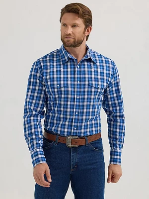 Men's Wrinkle Resist Long Sleeve Western Snap Plaid Shirt Vivid Blue