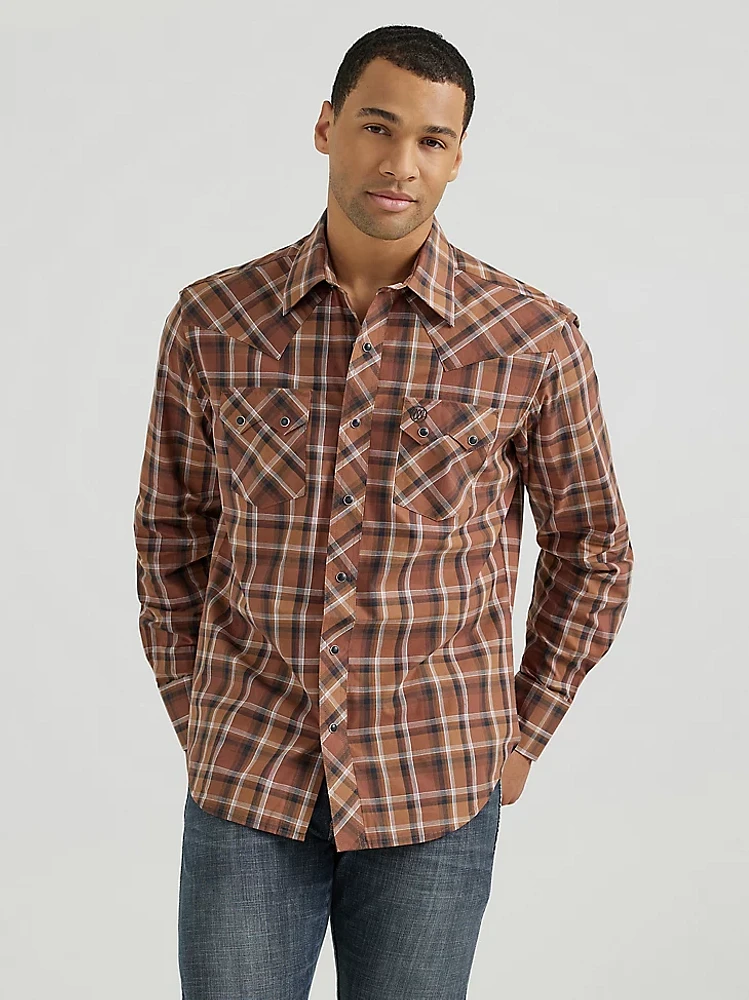 Men's Wrangler Retro® Long Sleeve Sawtooth Snap Pocket Western Shirt Cocoa Brown