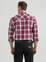 Men's Wrangler Retro® Long Sleeve Sawtooth Snap Pocket Western Shirt Burgundy Plaid