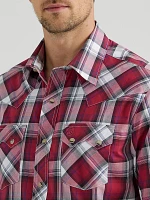 Men's Wrangler Retro® Long Sleeve Sawtooth Snap Pocket Western Shirt Burgundy Plaid