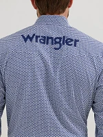 Men's Wrangler® Logo Long Sleeve Western Snap Print Shirt Navy Honeycomb