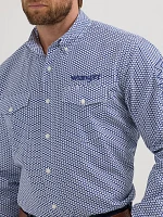 Men's Wrangler® Logo Long Sleeve Western Snap Print Shirt Navy Honeycomb