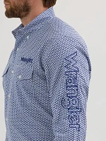 Men's Wrangler® Logo Long Sleeve Western Snap Print Shirt Navy Honeycomb