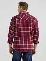 Men's Wrangler Retro® Long Sleeve Flannel Western Snap Plaid Shirt Berry Red