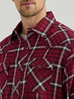 Men's Wrangler Retro® Long Sleeve Flannel Western Snap Plaid Shirt Berry Red