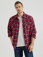 Men's Wrangler Retro® Long Sleeve Flannel Western Snap Plaid Shirt Berry Red