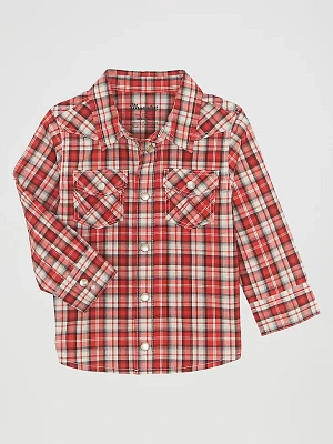 Little Boy Long Sleeve Snap Front Plaid Western Shirt Cerise