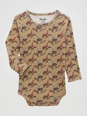 Little Boy's Western Print Bodysuit Tan Cowboy