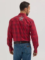 Men's Wrangler® PBR® Logo Long Sleeve Plaid Western Snap Shirt Cherry Red