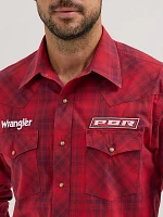 Men's Wrangler® PBR® Logo Long Sleeve Plaid Western Snap Shirt Cherry Red