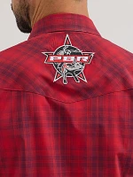 Men's Wrangler® PBR® Logo Long Sleeve Plaid Western Snap Shirt Cherry Red