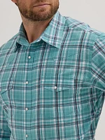 Men's Wrinkle Resist Long Sleeve Western Snap Plaid Shirt Mint