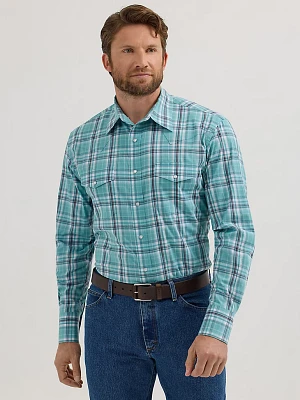 Men's Wrinkle Resist Long Sleeve Western Snap Plaid Shirt Mint