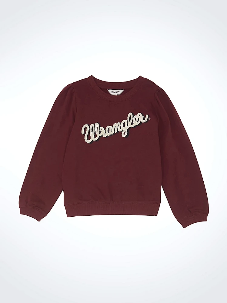 Girl's Wrangler Embroidered Puff Sleeve Pullover Burgundy