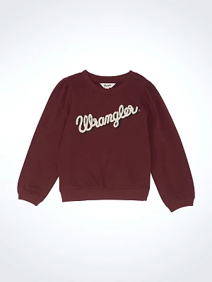 Girl's Wrangler Embroidered Puff Sleeve Pullover Burgundy