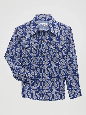 Boy's Wrangler® 20X® Advanced Comfort Western Snap Print Shirt Bold Blue Paisley