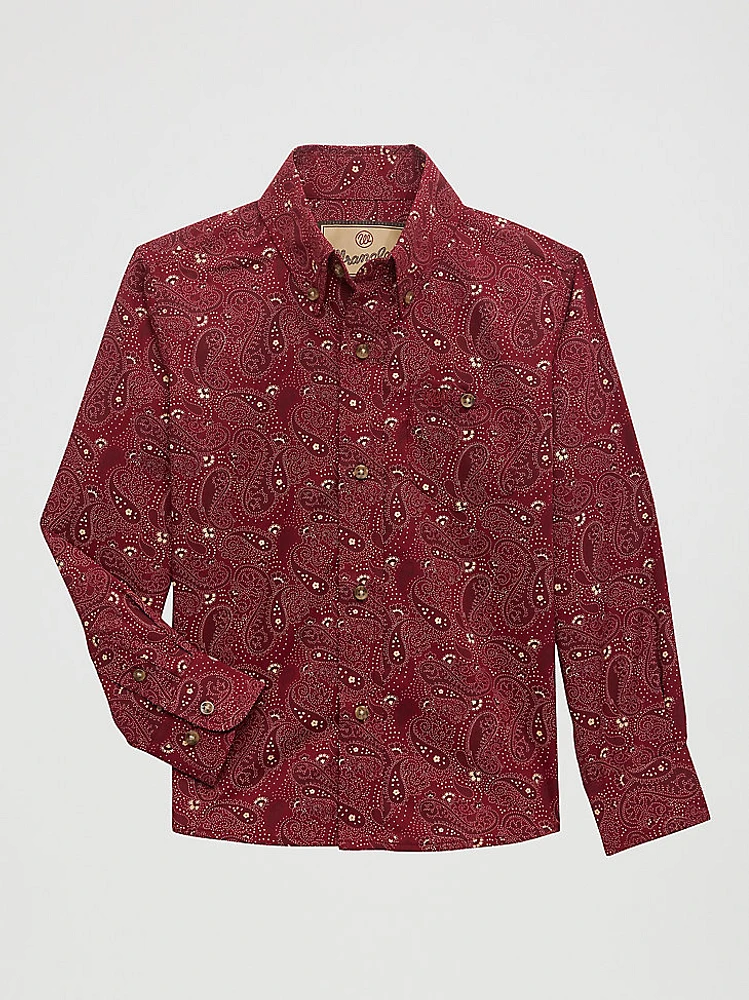 Boy's Classic Button-Down Print Shirt Paisley Red