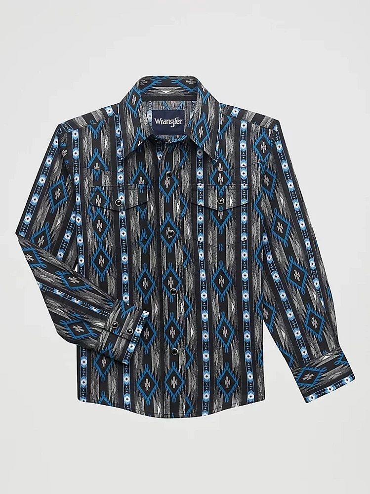 Boy's Checotah Long Sleeve Western Snap Shirt Black Bleu